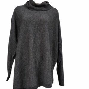 EILEEN FISHER Merino Turtleneck Top Large charcoal Wool 6141